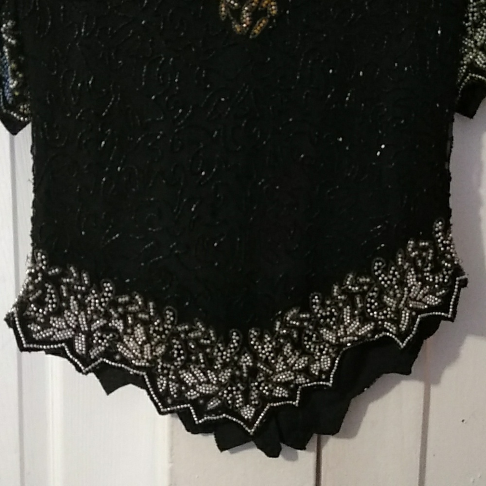 Y2k Laurence Kazar womens black beaded top size M - Picture 3 of 5